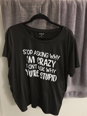 SHEIN Black Tee with Bold White Slogan